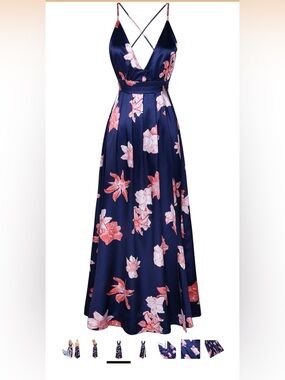 Simple Navy Maxi Skirt with Pink Floral Print